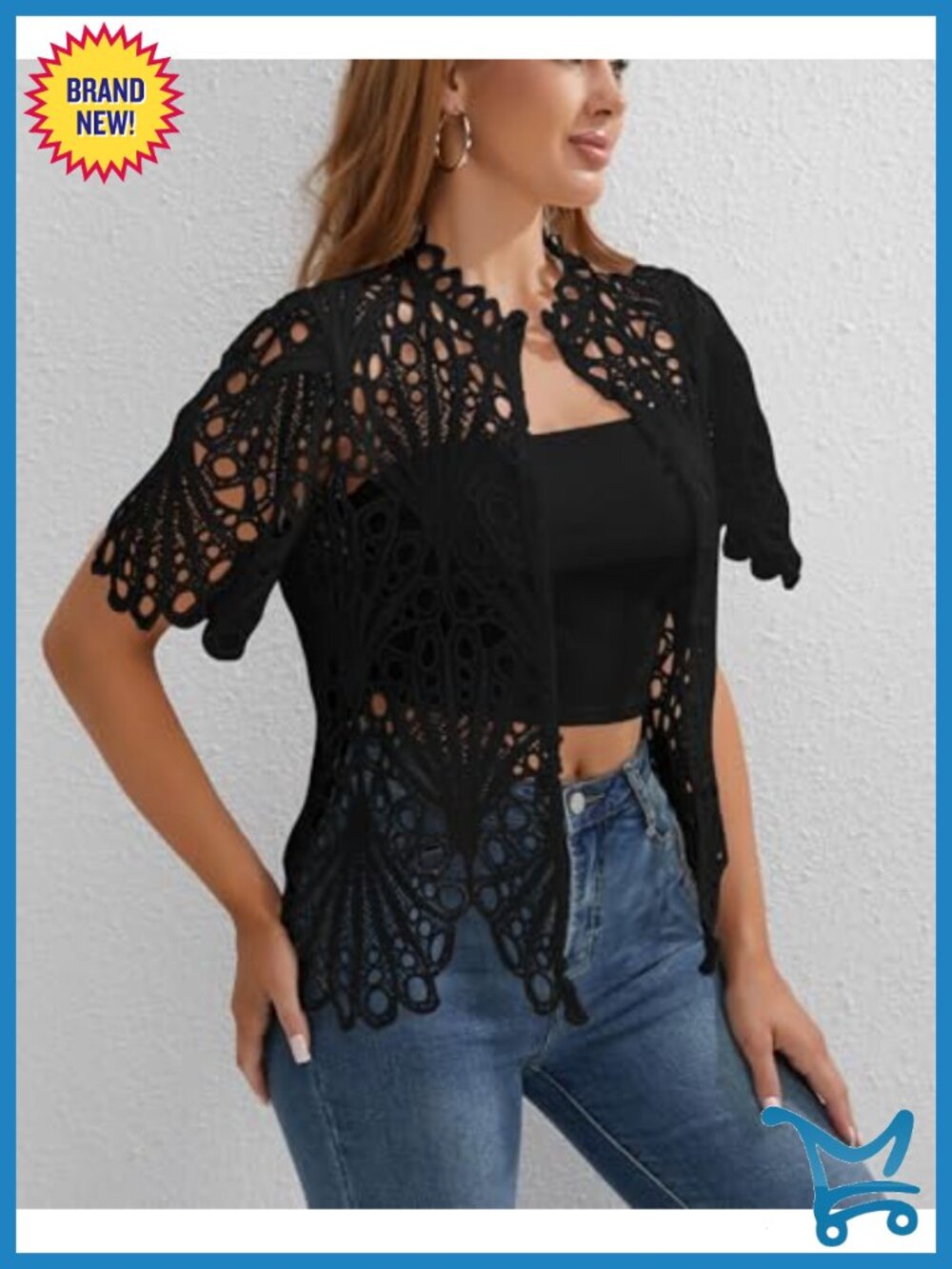 Lace Ruffle Puff Sleeve Button Down Top - Picture 4 of 6